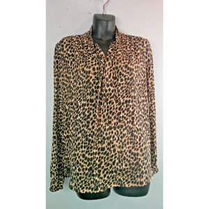 J. Crew Leopard Long Sleeve Blouse Tie Neck Women's Large